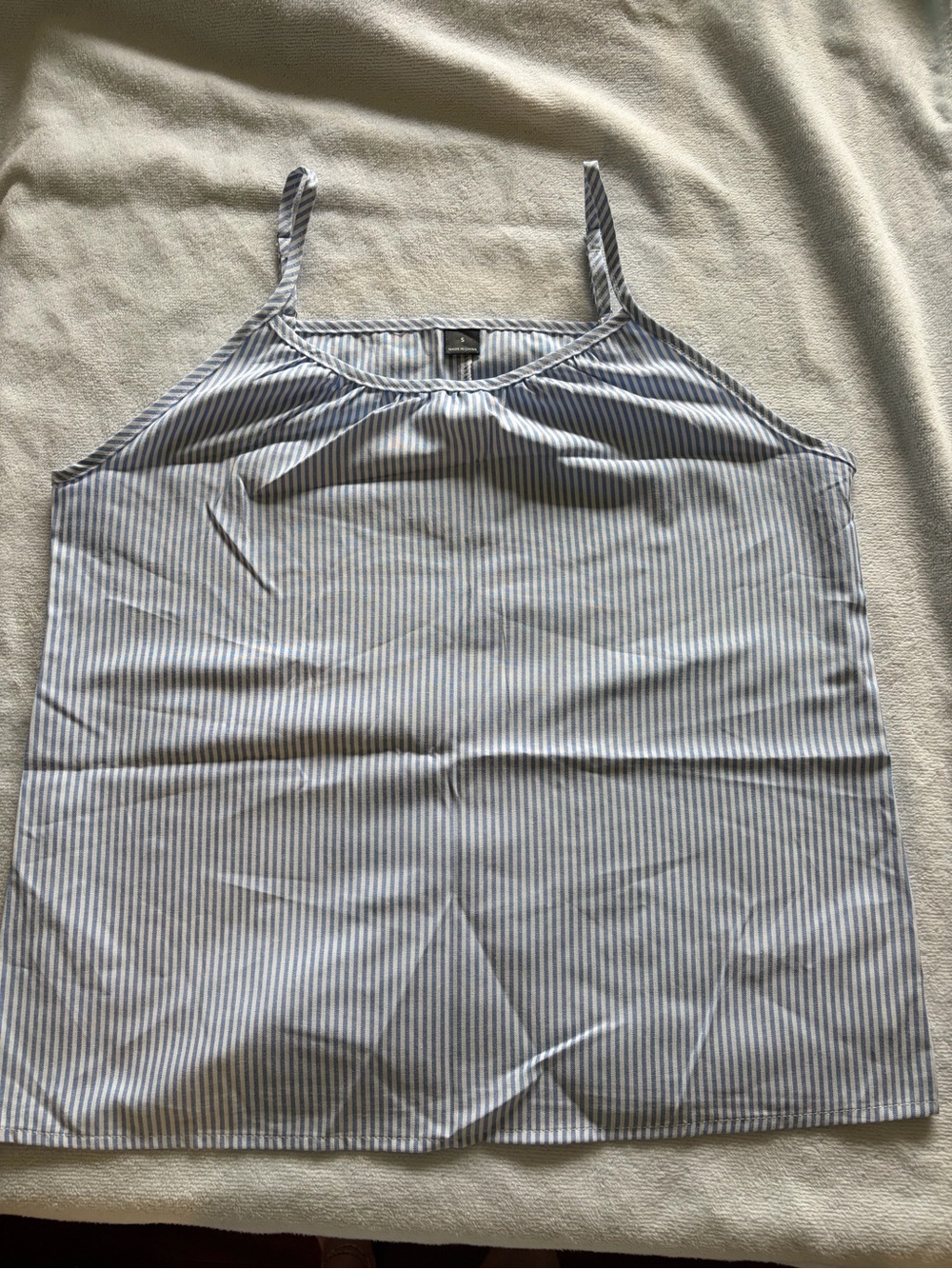 Light Blue and White Striped Spaghetti Strap Tank Top. Never Worn
